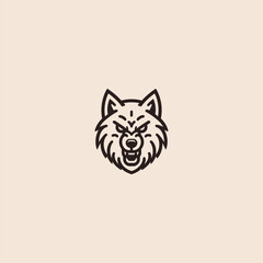 Angry wolf logo in sharp and minimalist line art design.