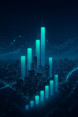 Smart City with Floating Financial Data Visualization
