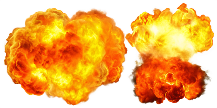 Fiery explosion bursts isolated on a transparent background