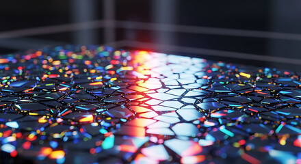 Abstract futuristic digital background with glowing colorful fragments