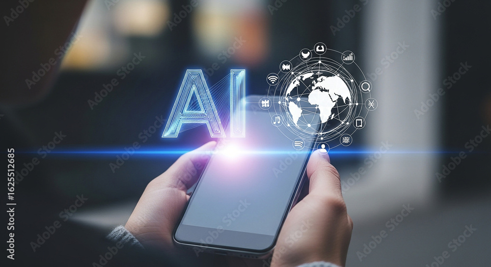 Aufkleber ai technology on smartphone concept for artificial intelligence and machine learning future trends