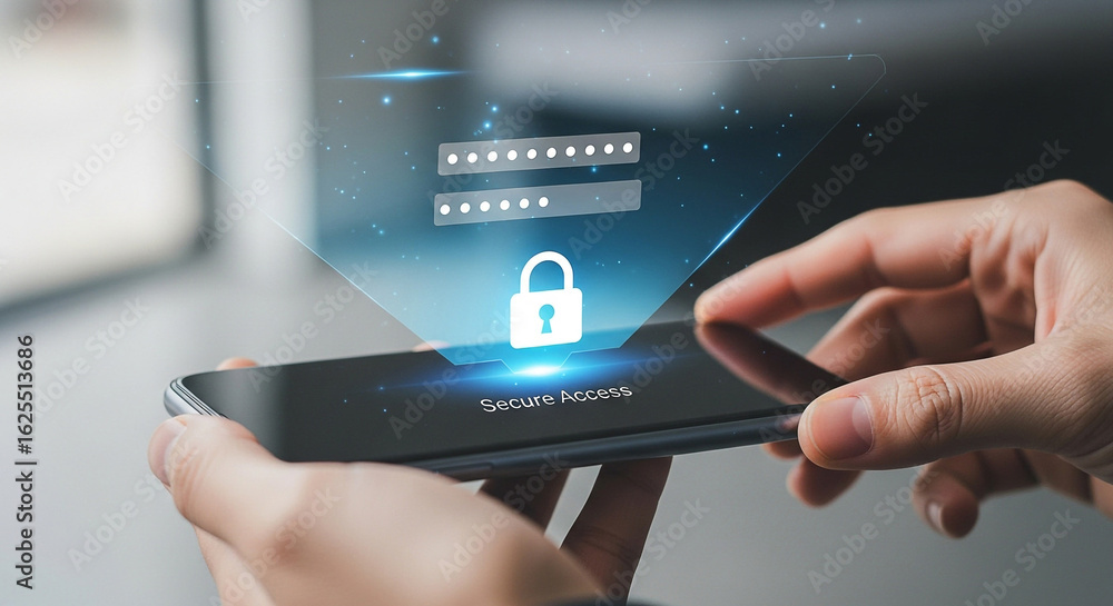 Poster mobile phone security login authentication secure access password protection data privacy concept de