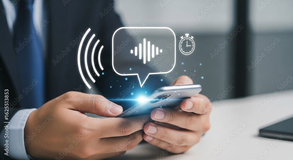 Poster using voice recognition technology on smartphone for fast and efficient communication today at the o