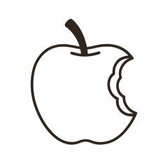 Outline of Bitten Apple Fruit with Stem and Visible Bite Marks on White