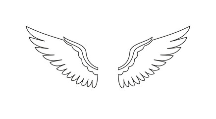 Minimalist Sketch of Angel Wings Spread Out on a White Background