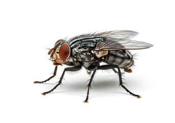 Fototapeta premium Detailed macro shot of a common housefly showcasing intricate patterns and textures, perfect for scientific studies or illustrating pest control solutions