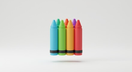 Fototapeta premium Vibrant Crayons: Colorful Array of Floating, Minimalist Art on White Background.