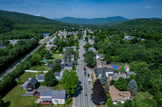Aerial view of Gorham, New Hampshire in summer 