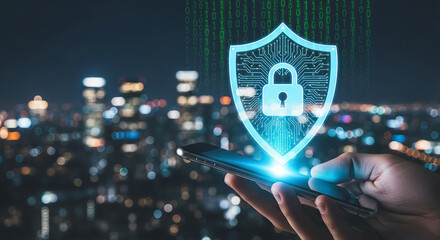 Mobile security concept cybersecurity digital technology data protection privacy and network safety 100