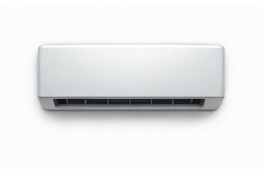 Modern air conditioning unit isolated on white background. Sleek appliance provides efficient cooling, heating for homes, commercial spaces, ensuring indoor comfort year-round. Clean design fits