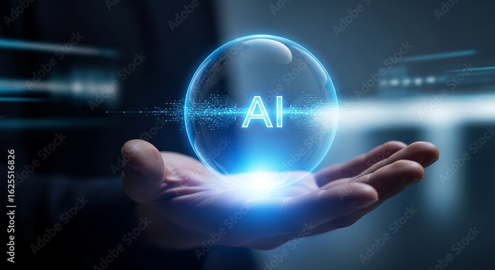 Poster artificial intelligence ai in hand future technology innovation machine learning concept design