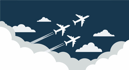 Three airplanes flying in formation through a cloudy sky, leaving contrails behind them.