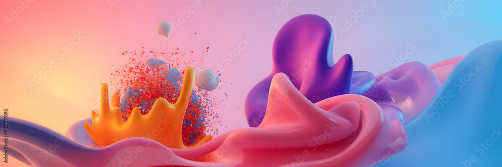Poster abstract artistic fluid forms: a stunning abstract artwork, with vibrant, flowing forms in a spectru
