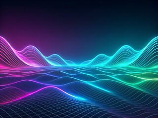 Fototapeta premium Vibrant neon light waves in blue, purple, and pink glowing on dark background