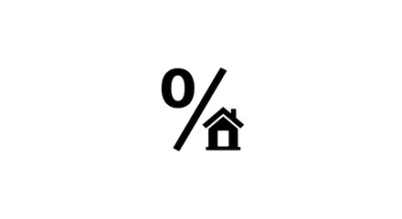 Zero Percent Home Loan: Black Icon on White Background, Mortgage Concept