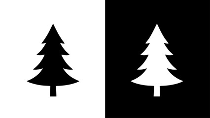 Obraz premium A stylized evergreen tree stands tall, split between stark black and white backgrounds, symbolizing duality and contrast.