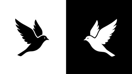 Fototapeta premium A black and white dove soars gracefully through the air, symbolizing peace and hope against a contrasting background.