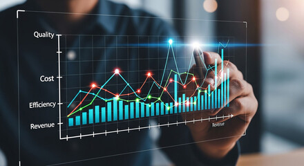 Analyzing business growth chart data analytics and financial performance revenue cost efficiency quality