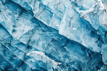 Fototapeta premium Glacier wall texture background, blue ice layers and cracks, natural frozen pattern, cold dramatic look.