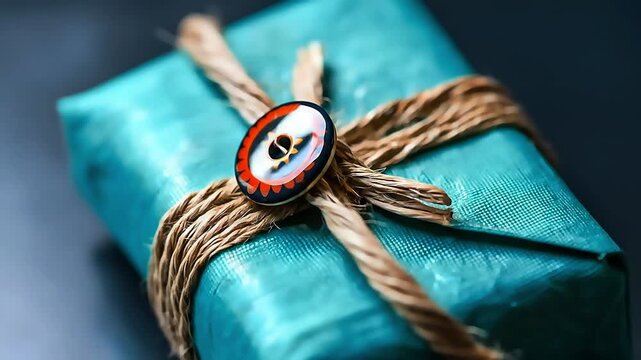 a beautifully wrapped package with twine and adorned with a unique button