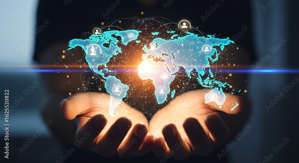 Poster global network connection world map technology social media business networking communication connec