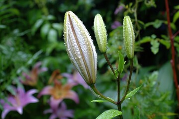 Delicate Lily Bud in Dew Drops