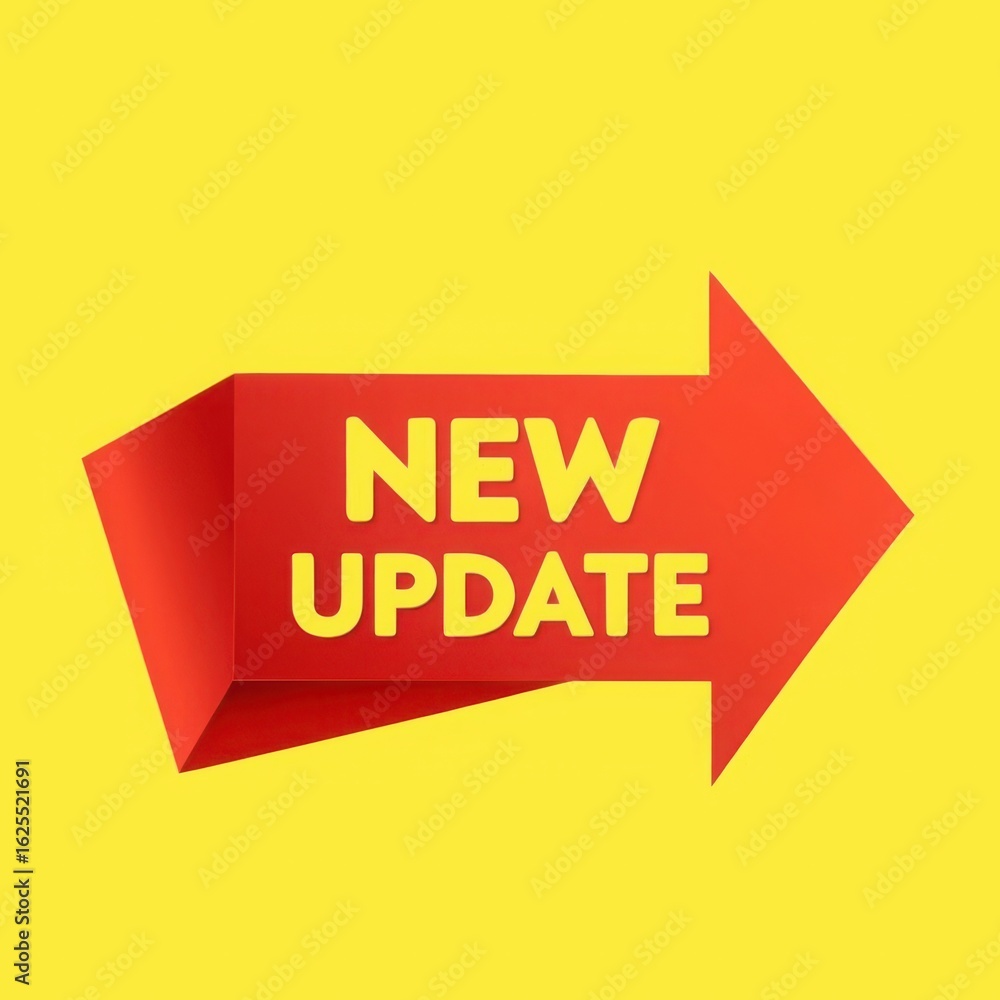 Poster red arrow with new update text on yellow background