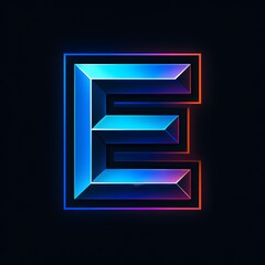 Futuristic Neon Letter "E" – 3D Chrome with Glowing Edges, Vibrant Gradient on Dark Background