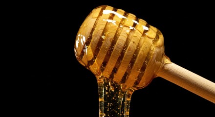 Radiant nectar cascading from a honey dipper showcasing natural sweetness
