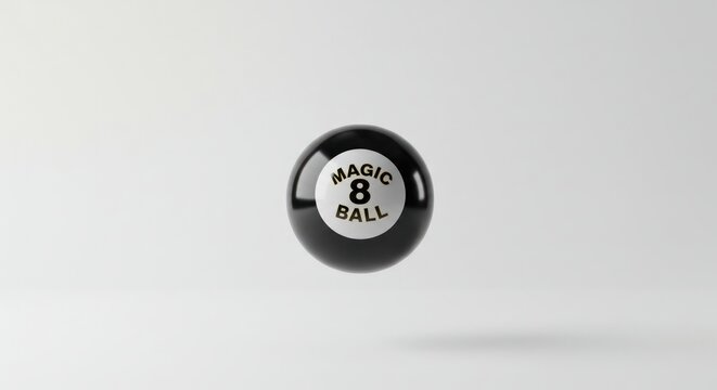 Mystical black magic 8 ball floating, future divination and fortune telling concept