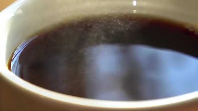 A cup of black coffee with a wisp of steam