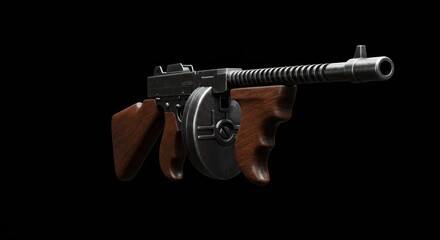 Naklejka premium Vintage Submachine Gun Illustration with Intricate Details and Dark Background
