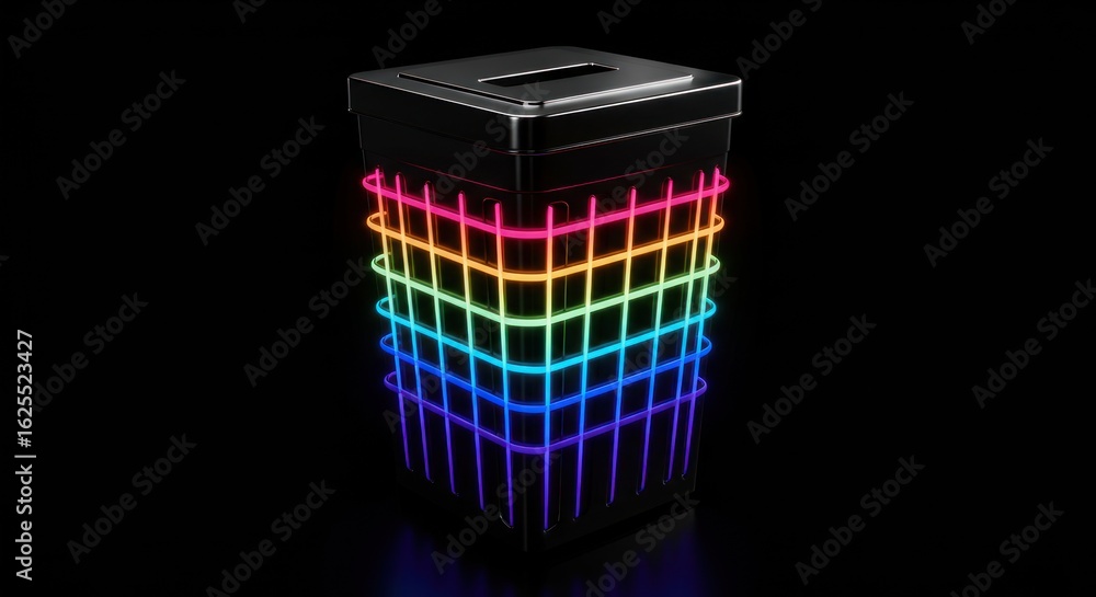 Aufkleber abstract black box illuminated with vibrant rainbow neon grid pattern on dark setting