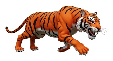 Fototapeta premium Captivating closeup of a stylized tiger mid-roar, showcasing raw power and vibrant orange and