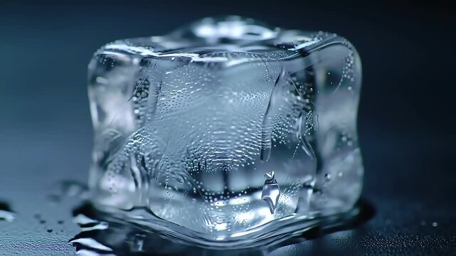 A single ice cube melting slightly