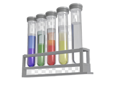 Vibrant Multicolored Liquids Inside Test Tubes in a Rack with Transparent Background Demonstrating Scientific Research