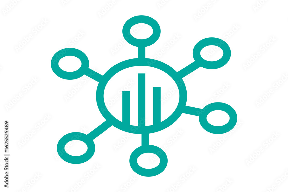 Fototapete the image is a stylized, teal-colored line drawing on a white background. it depicts a central, larg