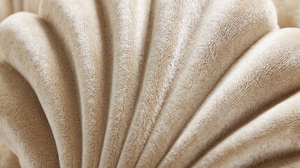Plush seashell pillow scallop texture design macro shot of detailed velvet ridge neutral coastal decor soft beige color palette