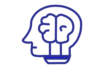 The image is a stylized, dark blue line drawing on a white background. It shows the profile of a human head, which seamlessly transitions into the shape of a lightbulb.