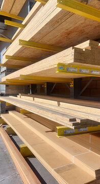 A stack of lumber at a lumberyard