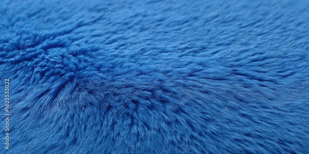 Poster close-up of a blue fur texture with a detailed circular pattern, highlighting softness and vibrant c