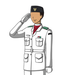 Male Paskibraka members in a salute position