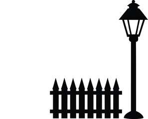 Decorative Black Silhouette of a Victorian Style Lamp Post and Picket Fence new 2025 trendy silhouette