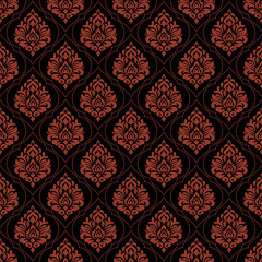 Red black damask vector pattern in elegant style with seamless damask vector background and classic damask vector design