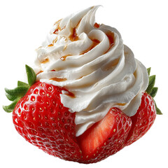 Strawberry dessert with cream topping isolated on transparent background 