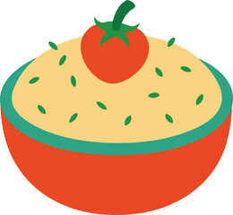 Hand drawn delicious pilaf with fresh tomatoes illustration