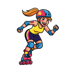 Active Woman Roller Skating Illustration