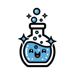 Cartoon Laboratory Glassware With Bubbles And Sparkle