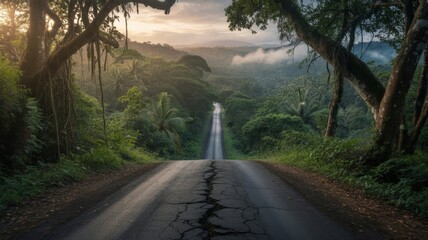 Jungle road with Road to Recovery text, healing and journey concept
