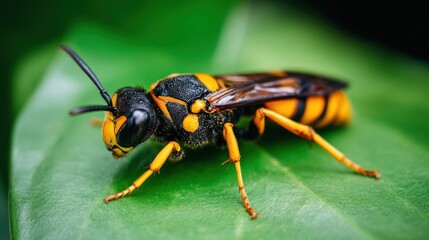 A wasp standing alone on a leaf, symbolizing solitude - Nature
